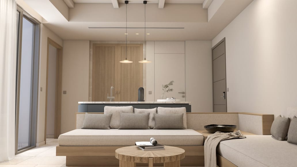 a room with a bed and a table