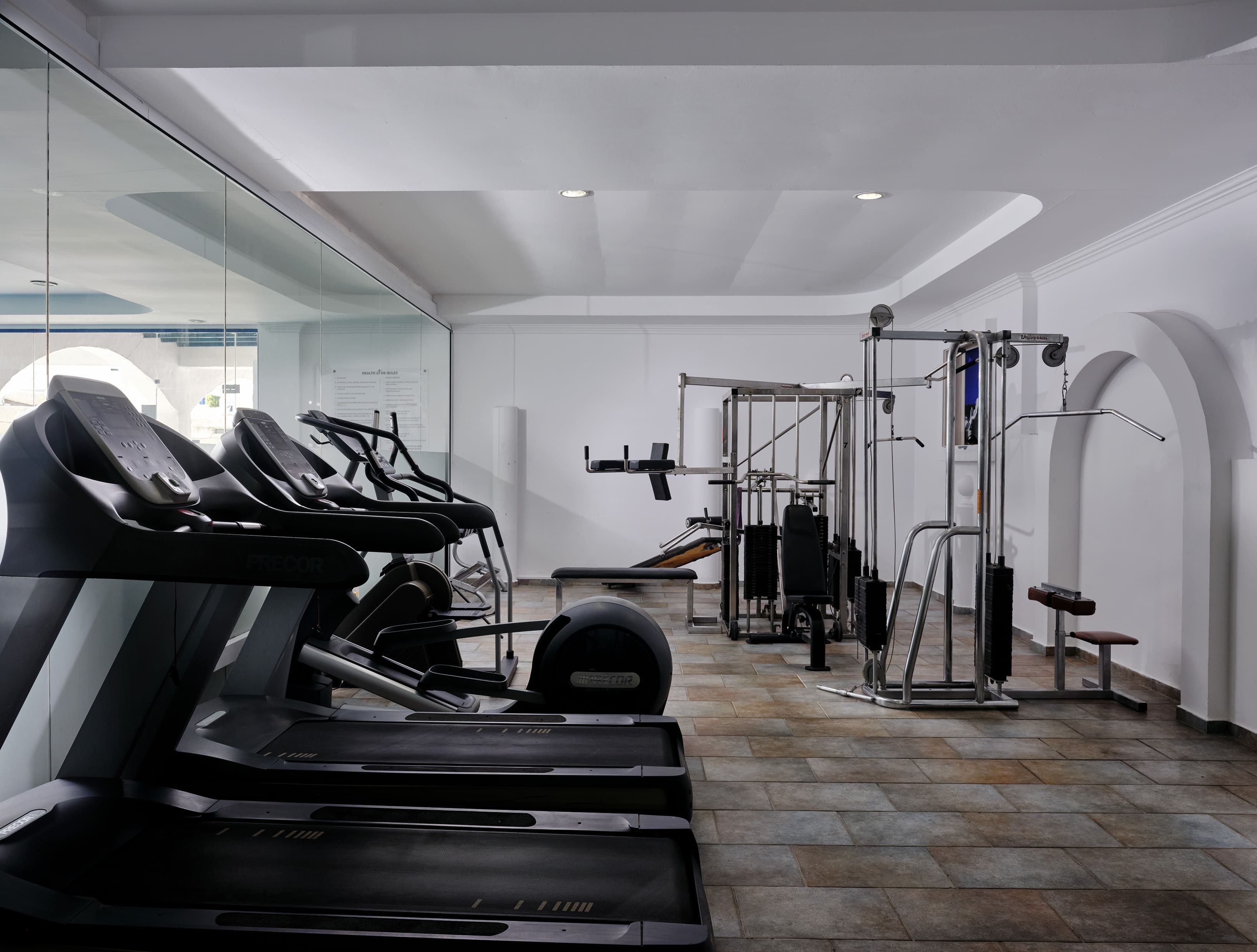 a gym with weights