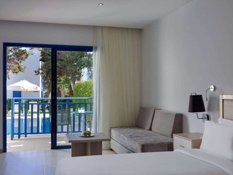 a living room with a balcony