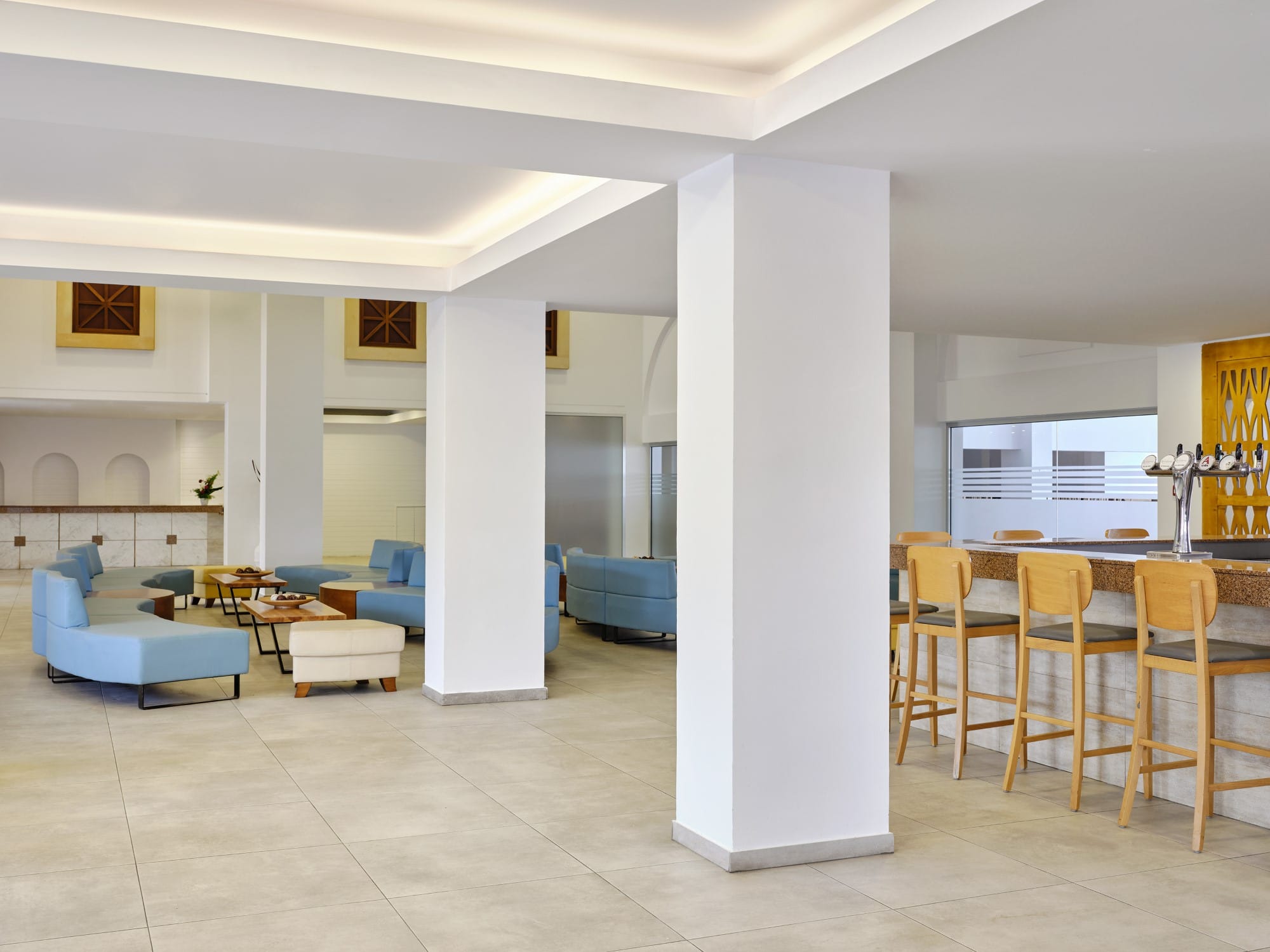 a room with chairs and tables