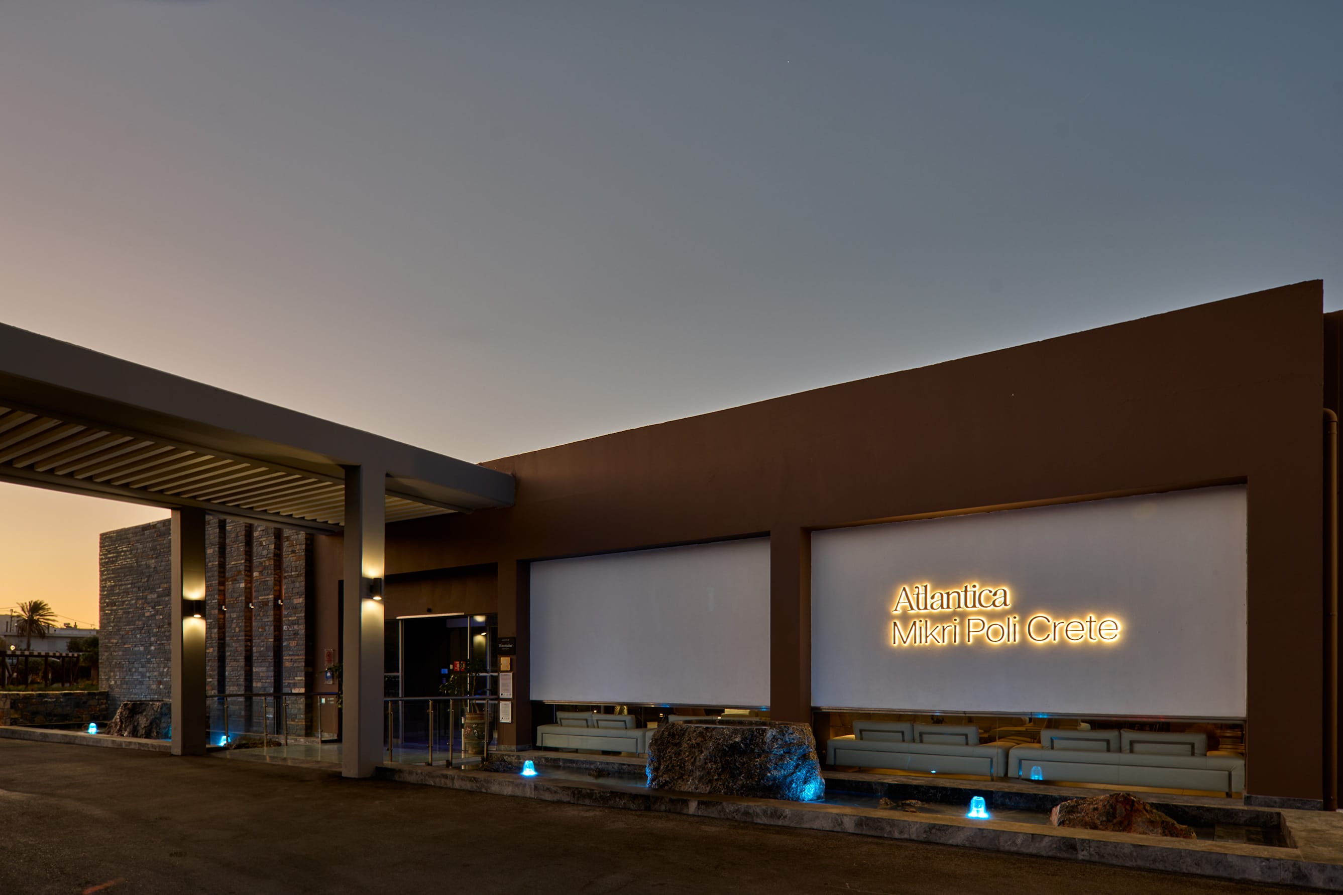 a building with a large screen