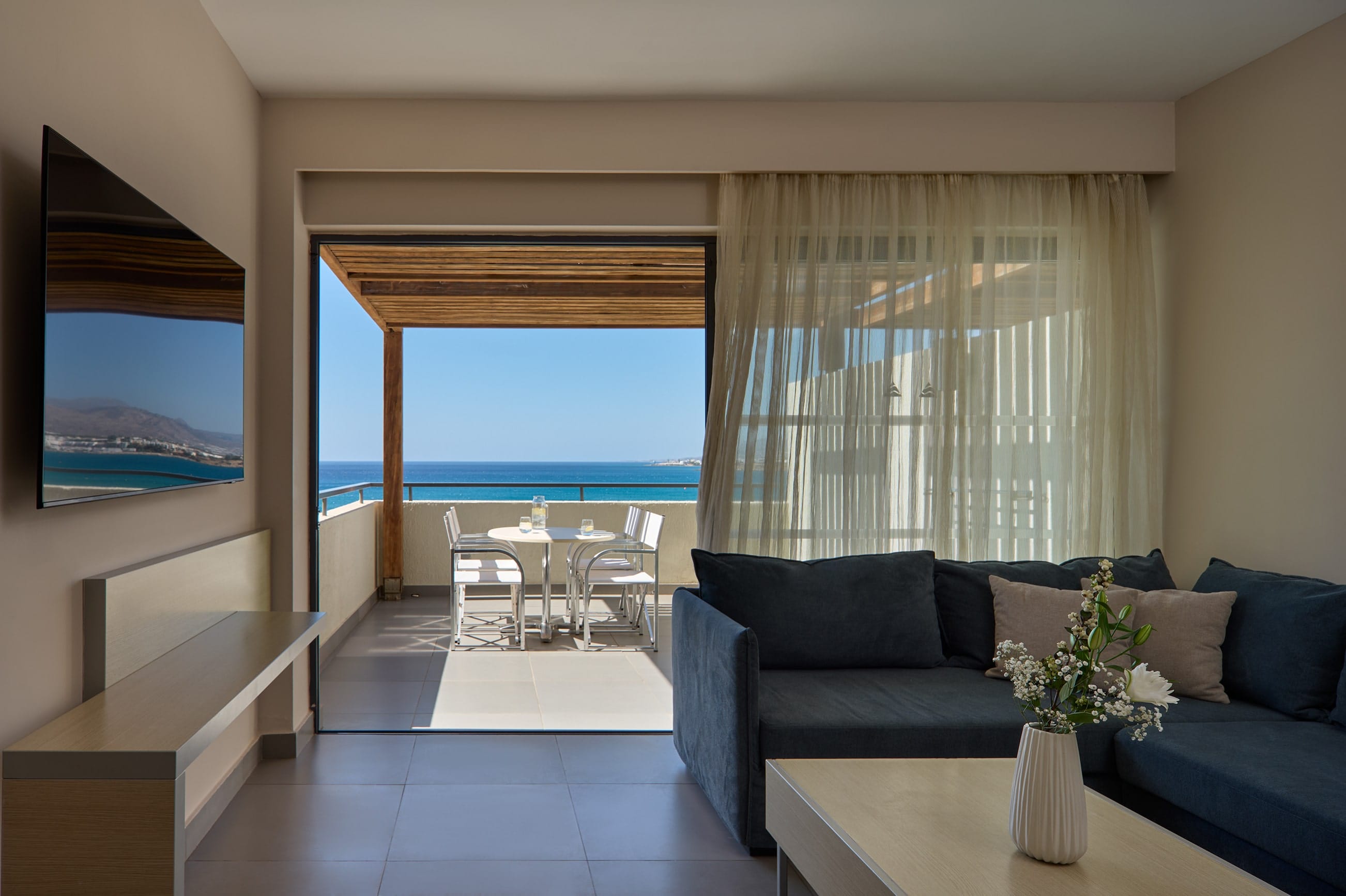 a living room with a large window