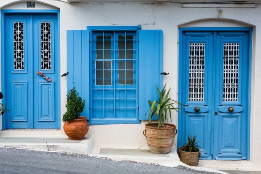 a couple of blue doors