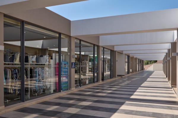 a building with glass doors