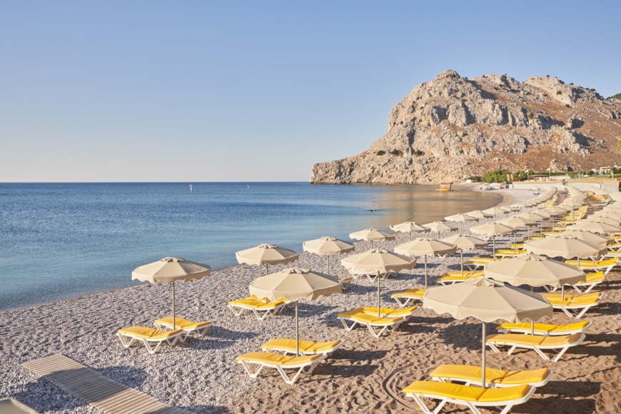 umbrellas and chairs on a beach