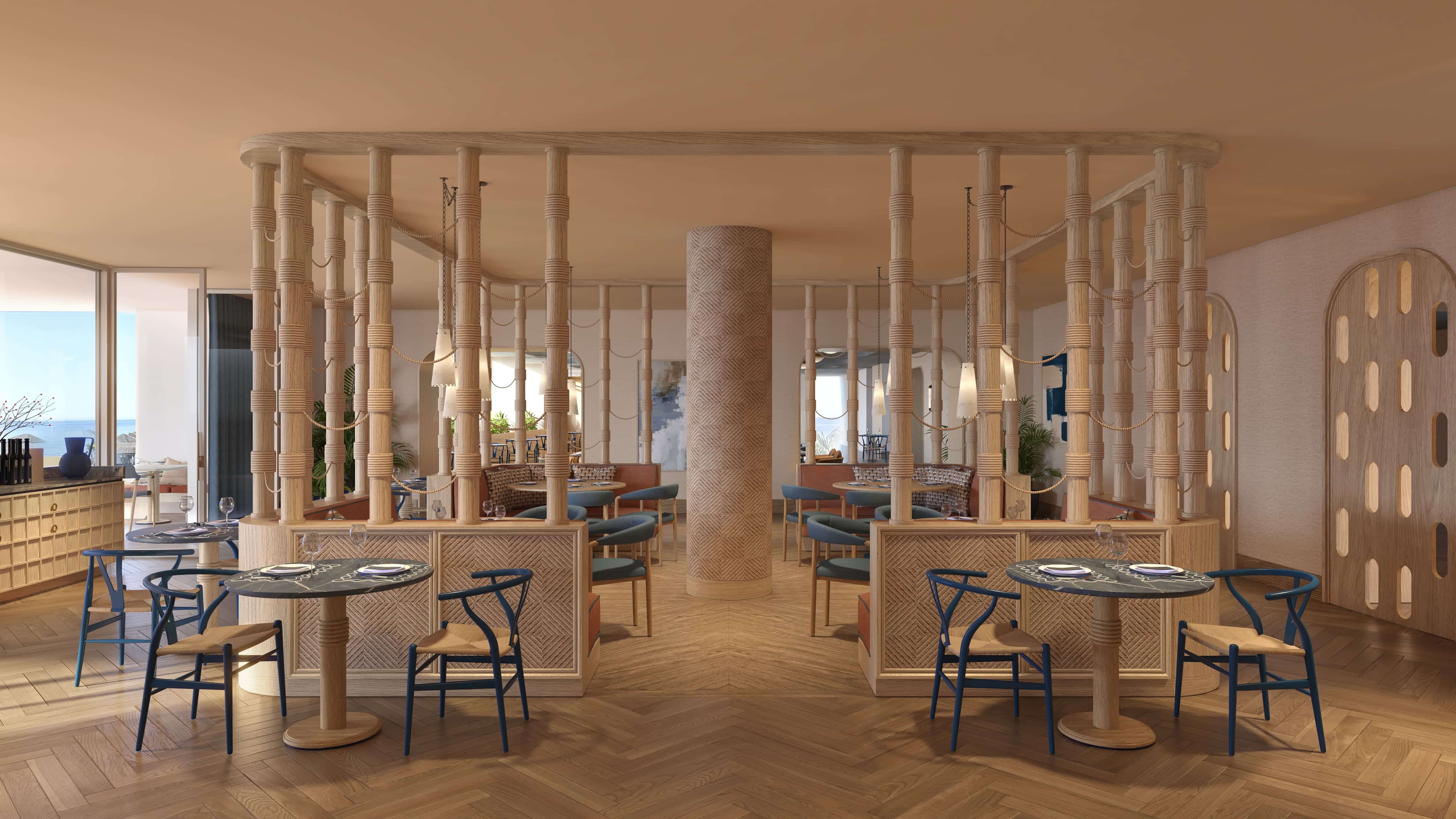 a room with tables and chairs