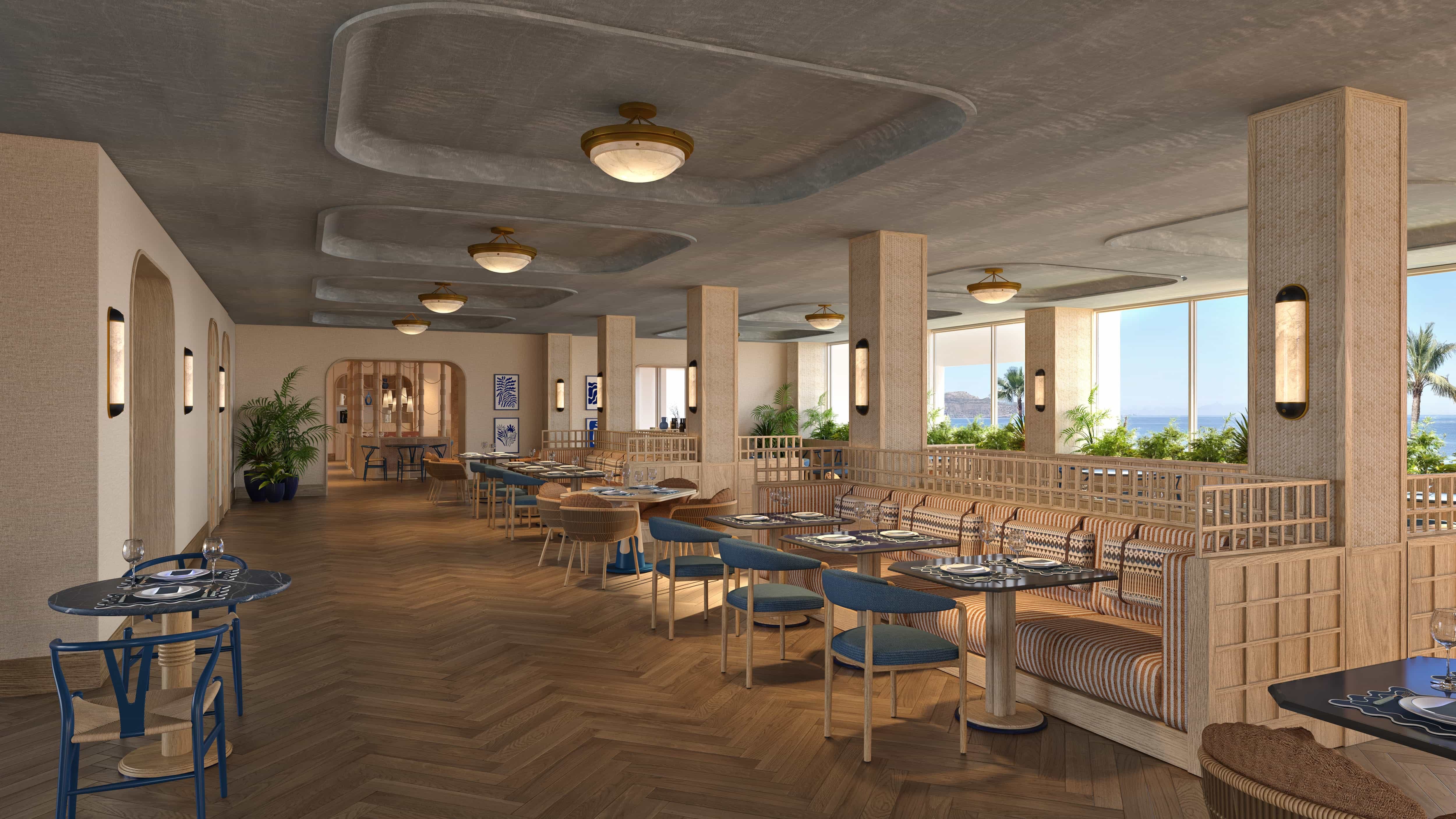 a room with tables and chairs