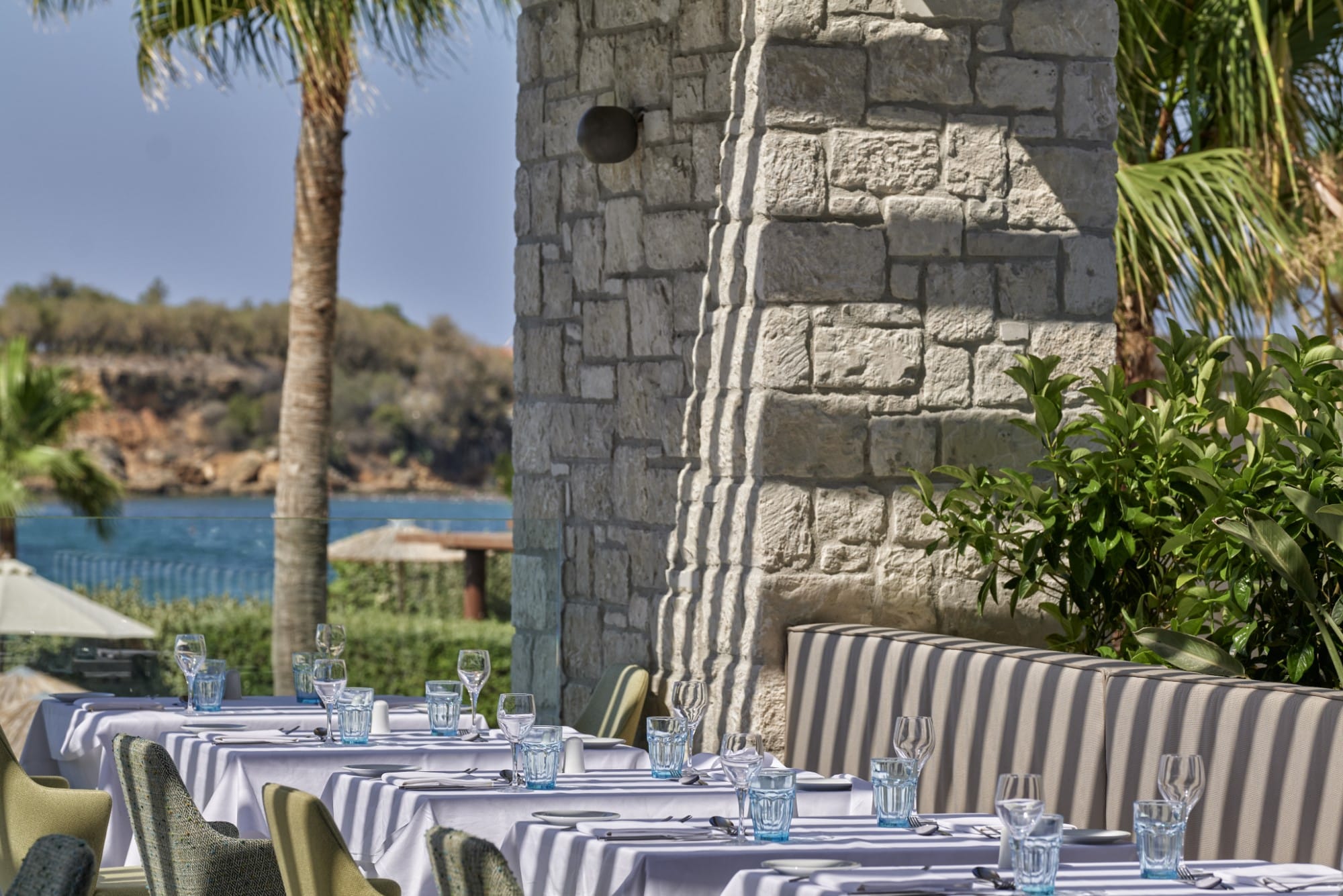 a table set with glasses and plates