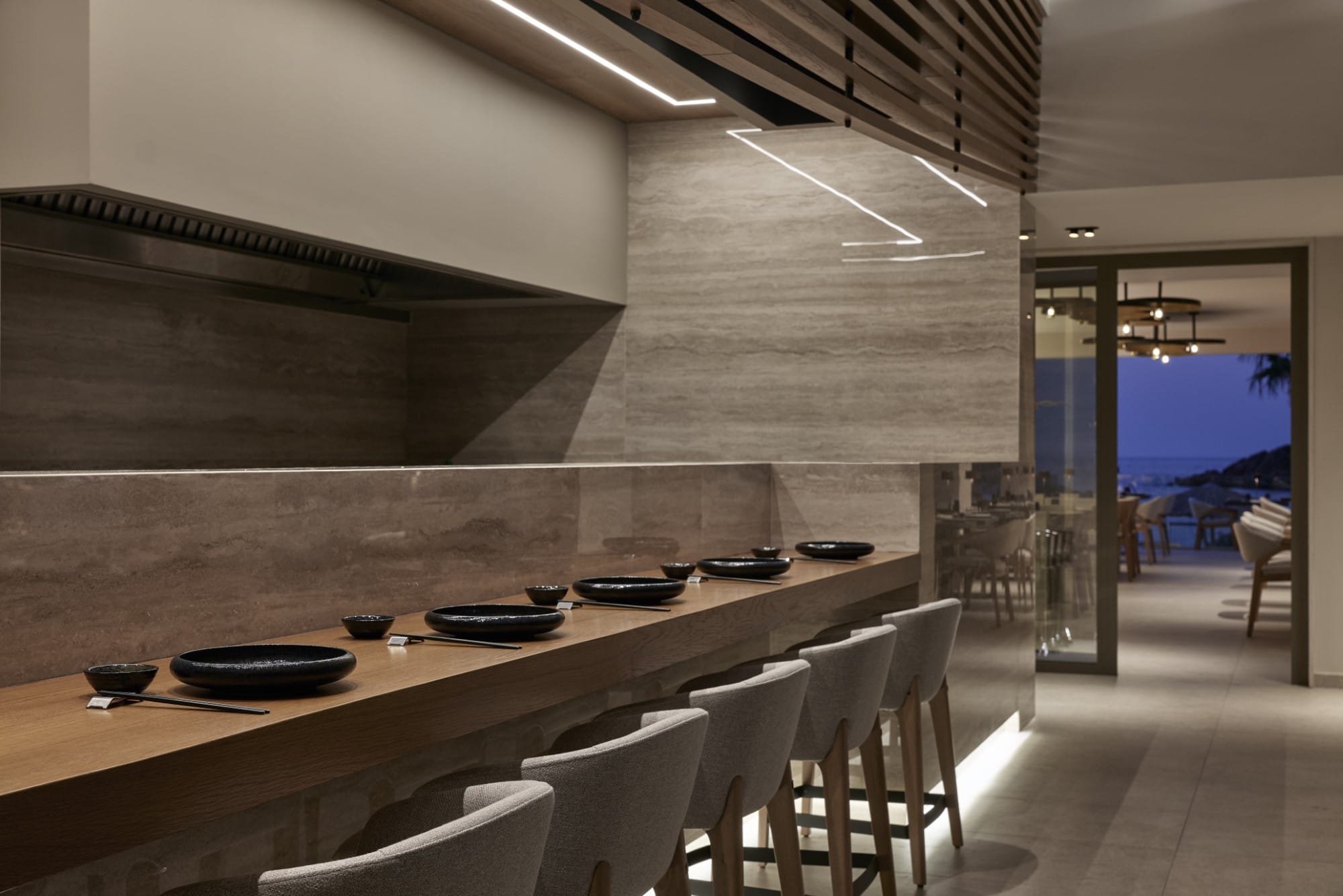 a kitchen with a large island