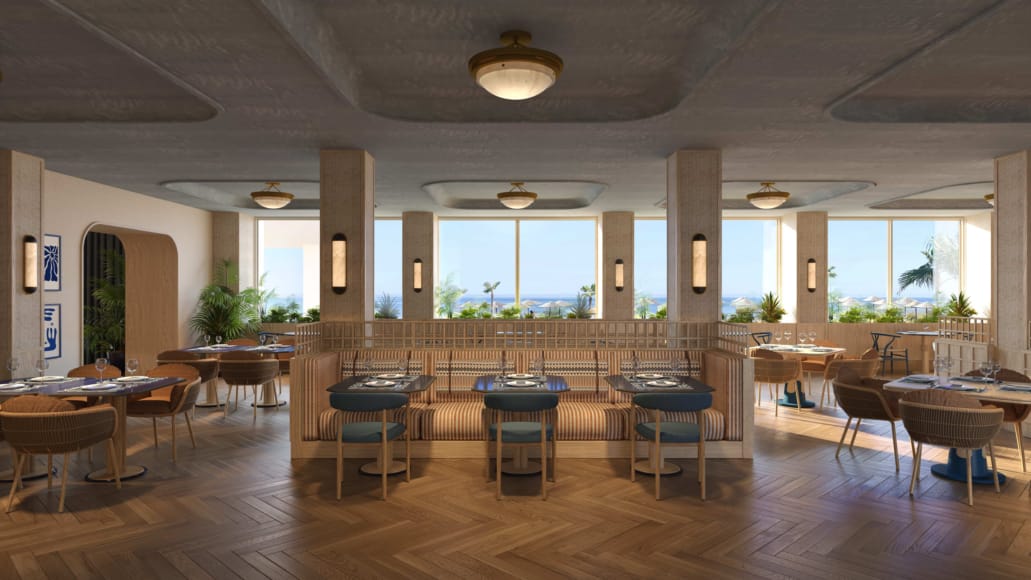 a room with tables and chairs