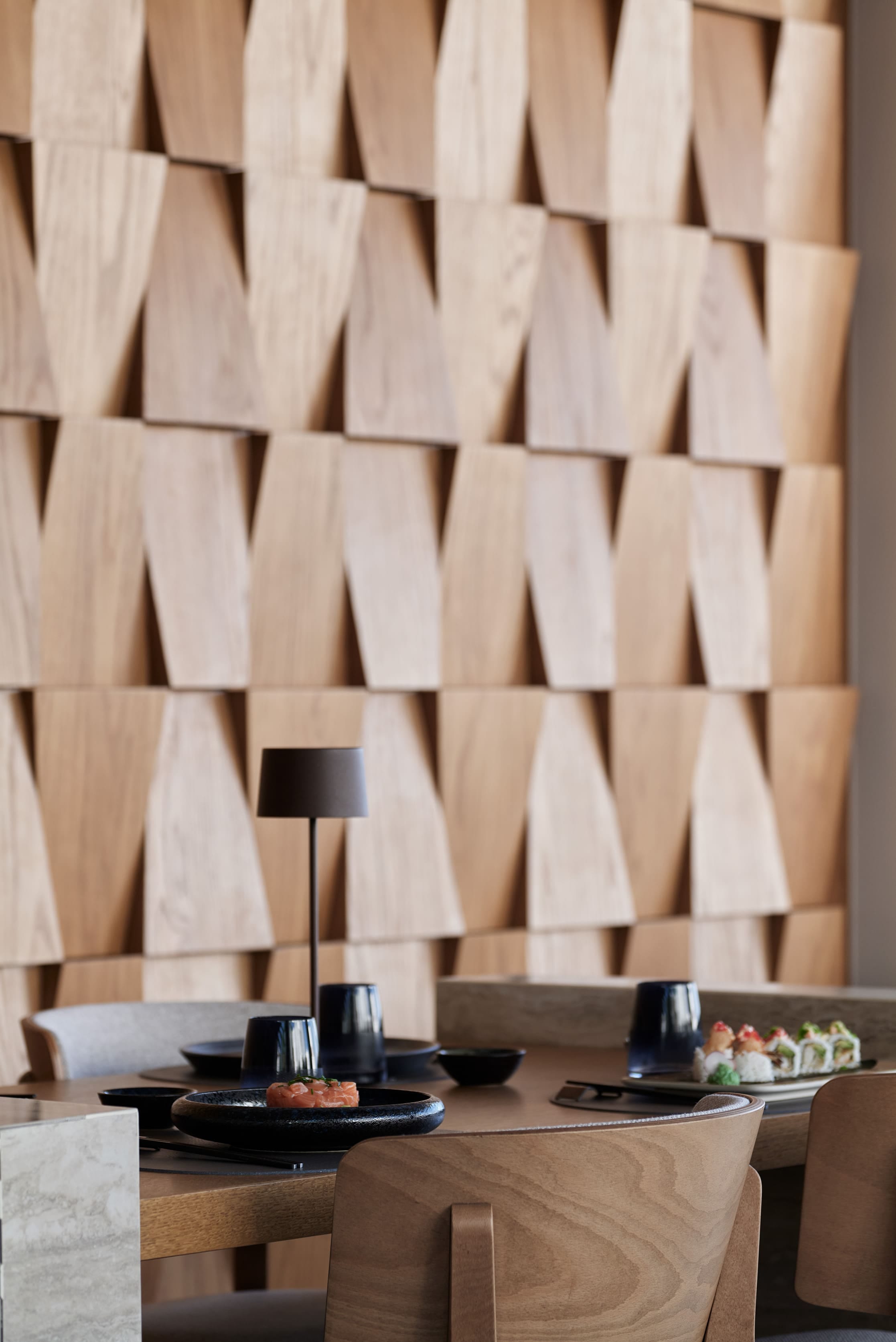 a room with a table and chairs