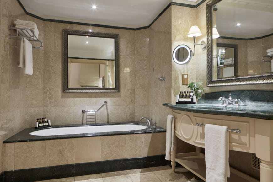a bathroom with a large tub