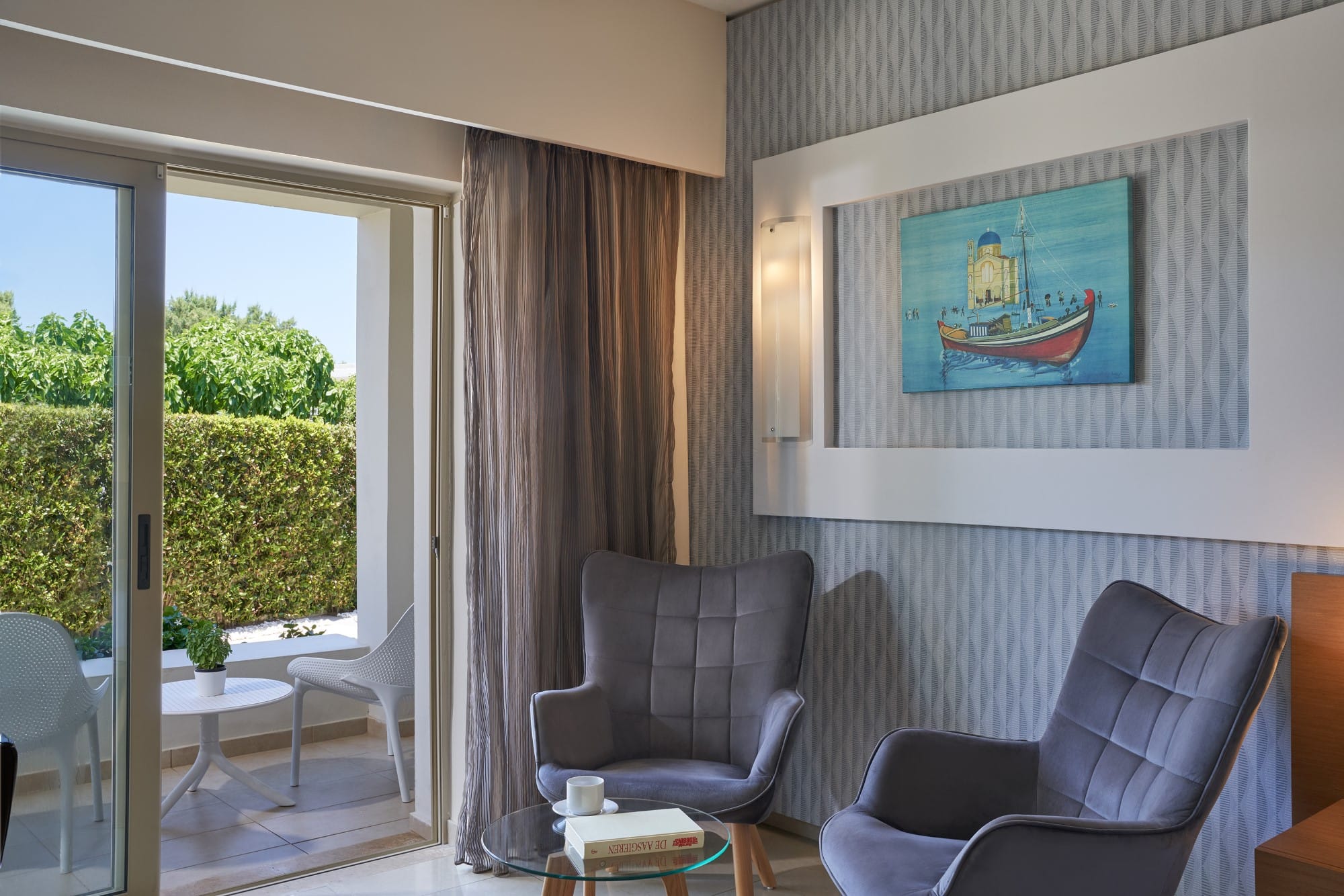 a room with chairs and a table