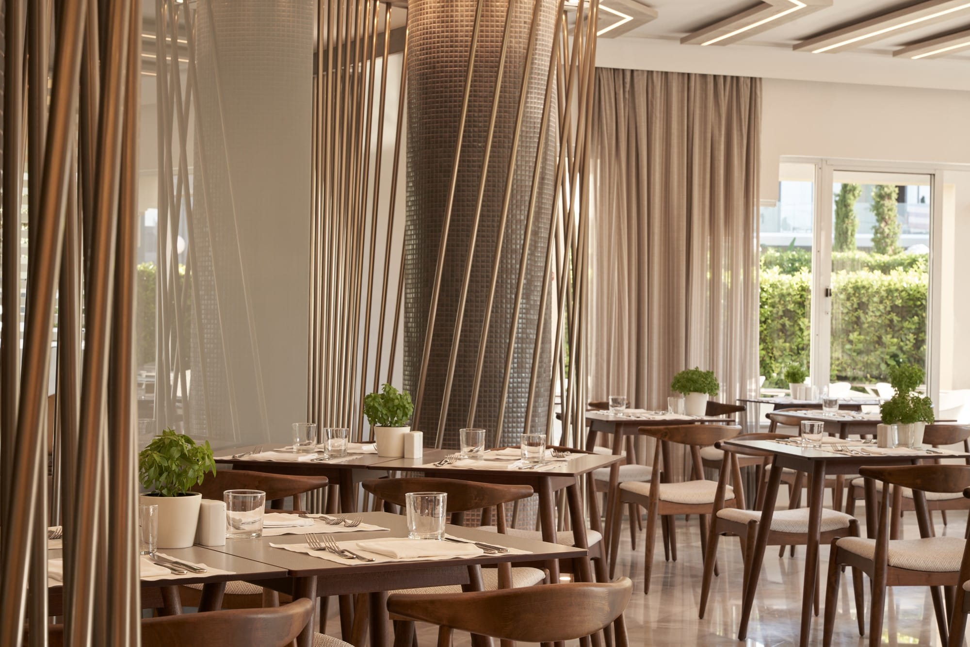 a room with tables and chairs