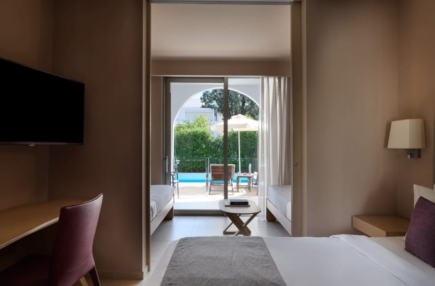 a room with a large glass door