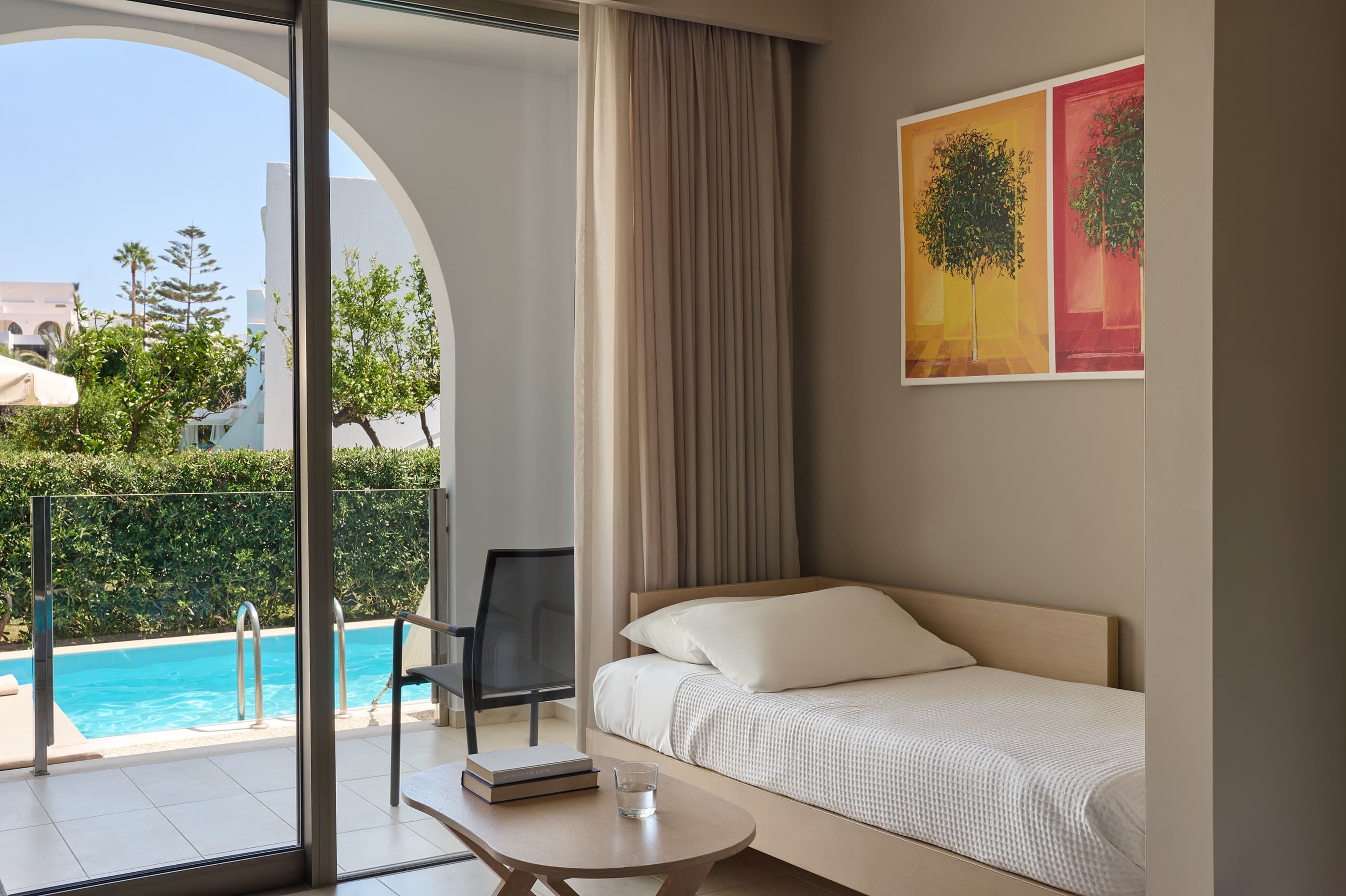 a living room with a large window