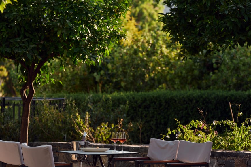 a table and chairs outside