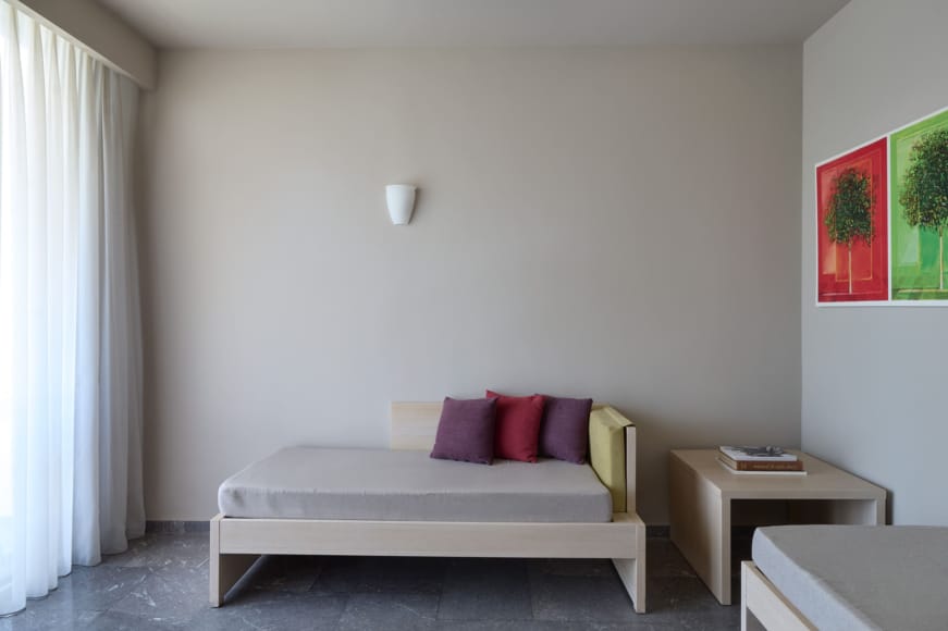 a room with a couch and a table