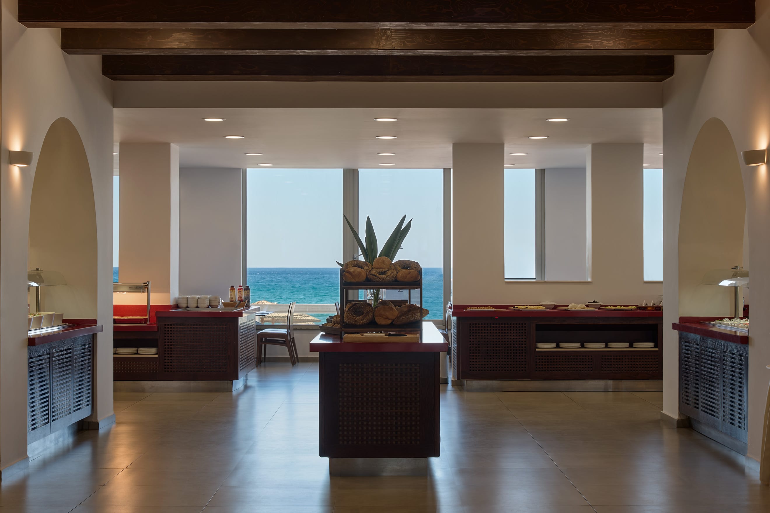 a large room with a large window