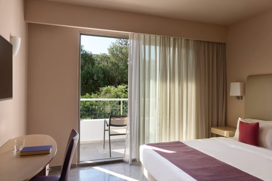 a room with a bed and a table