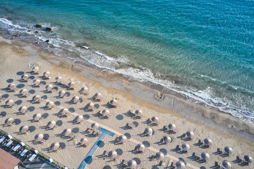 a beach with many rocks