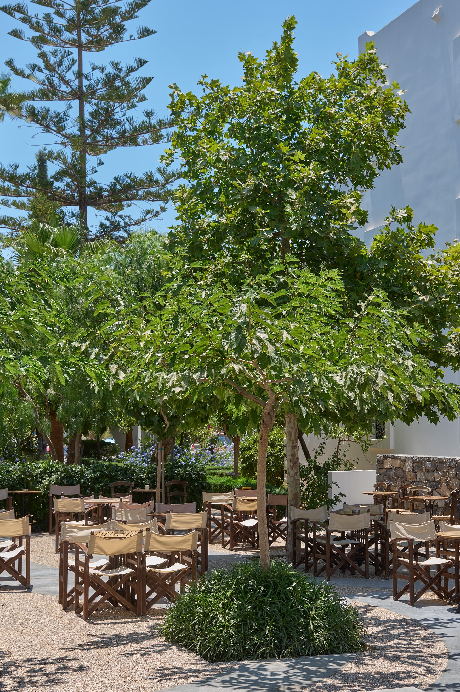 a group of tables and chairs outside