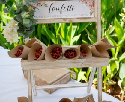Wedding Confetti Station With Floral Decor At Atlantica Oasis Hotel In Limassol