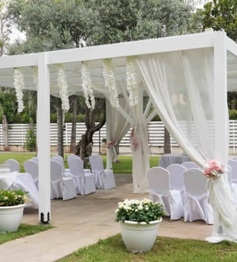 Garden Wedding Ceremony Setup At Atlantica Oasis Limassol