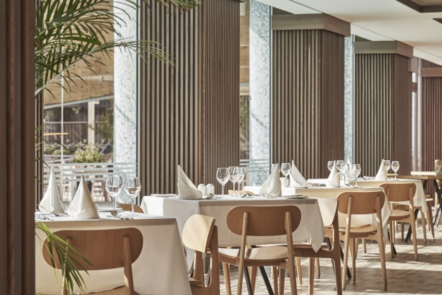 Elegant Restaurant At The Atlantica Oasis Hotel In Limassol, Cyprus.