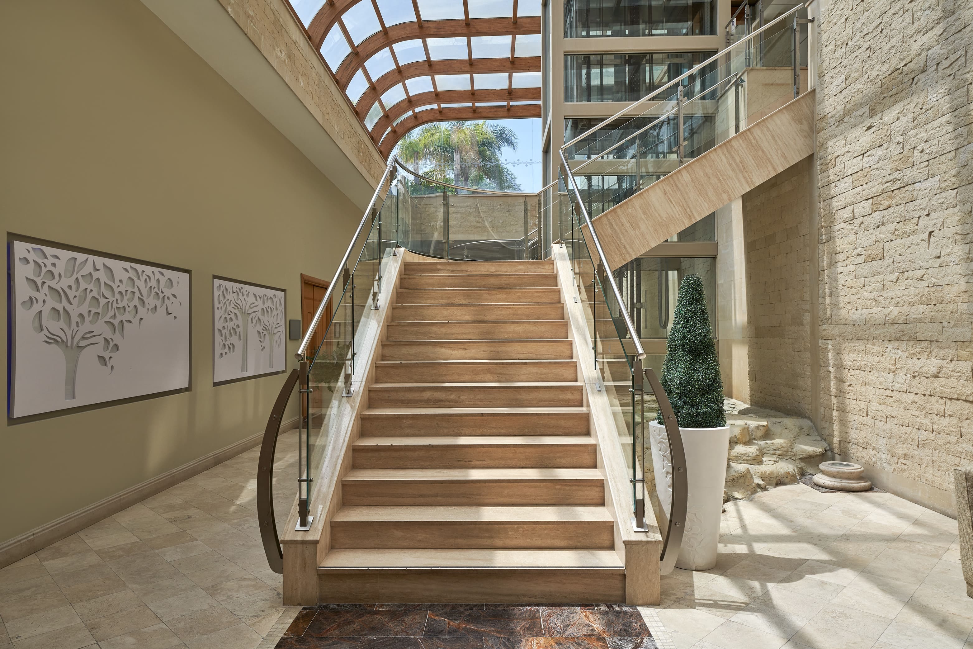 Bright Modern Staircase At The Atlantica Oasis Hotel In Limassol, Cyprus.