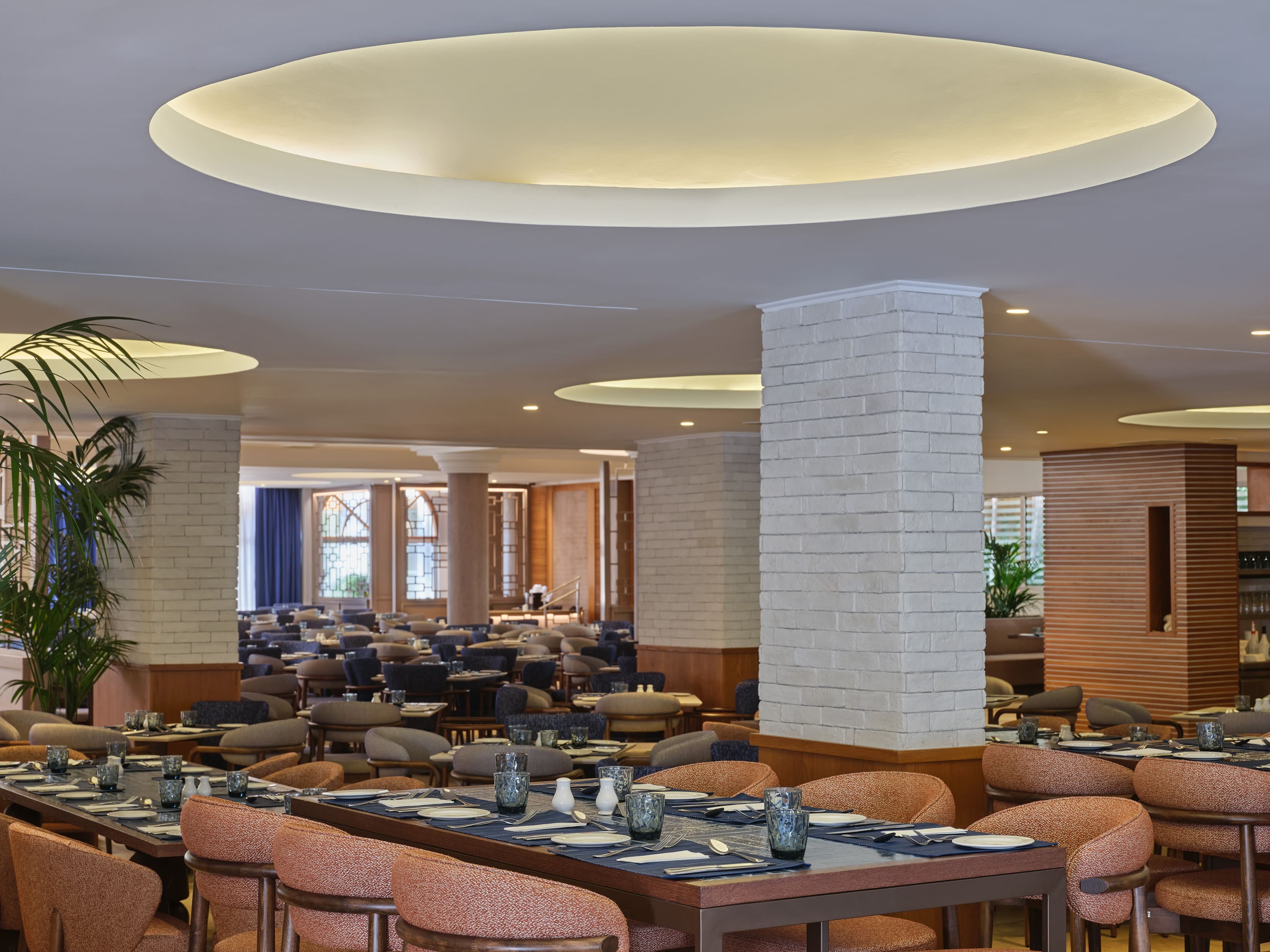 Modern Hotel Restaurant Dining Area At Atlantica Oasis Hotel In Limassol