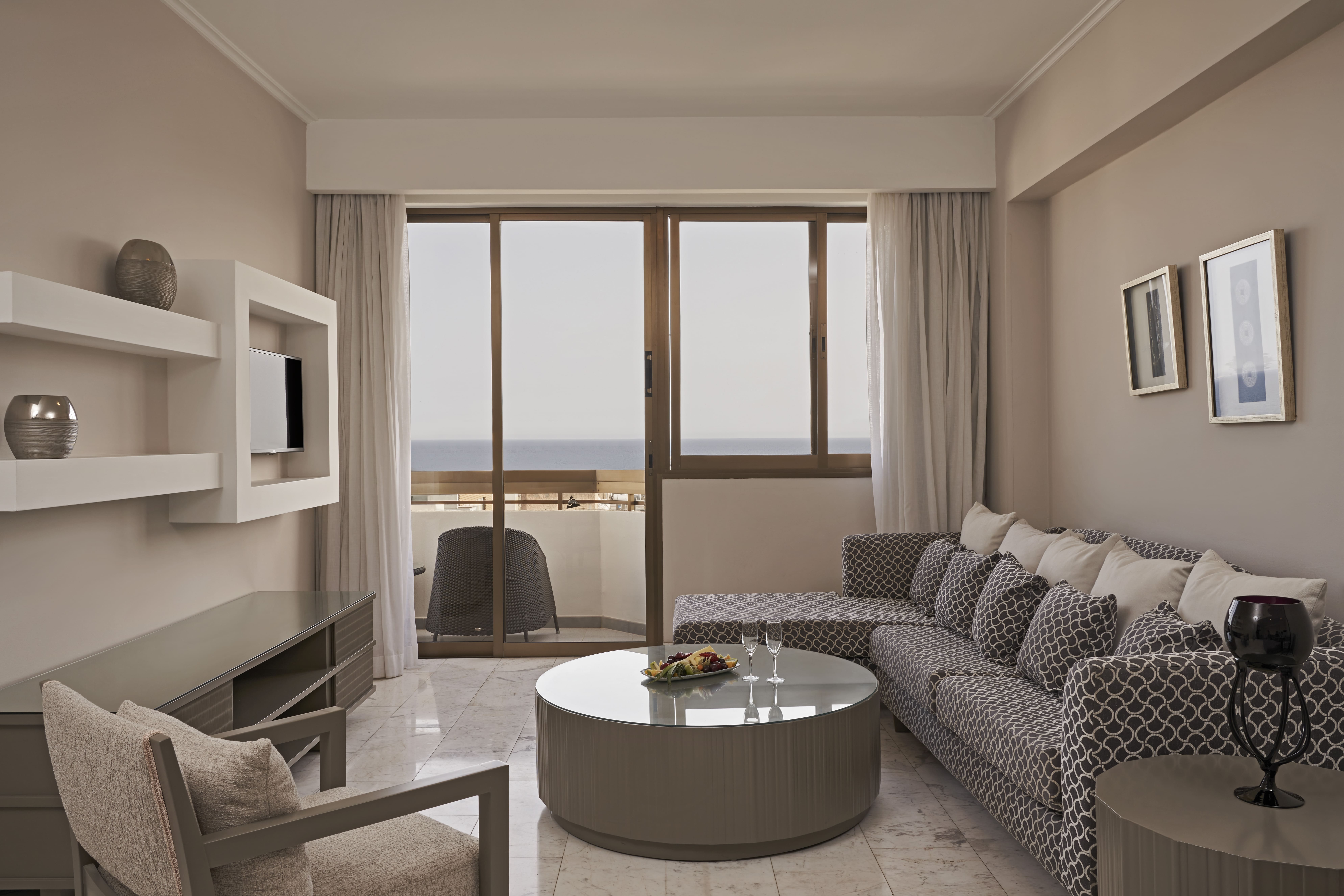 a living room with a large window