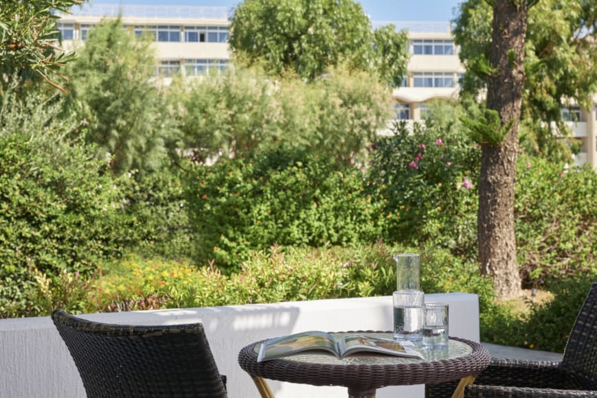 a table and chairs outside