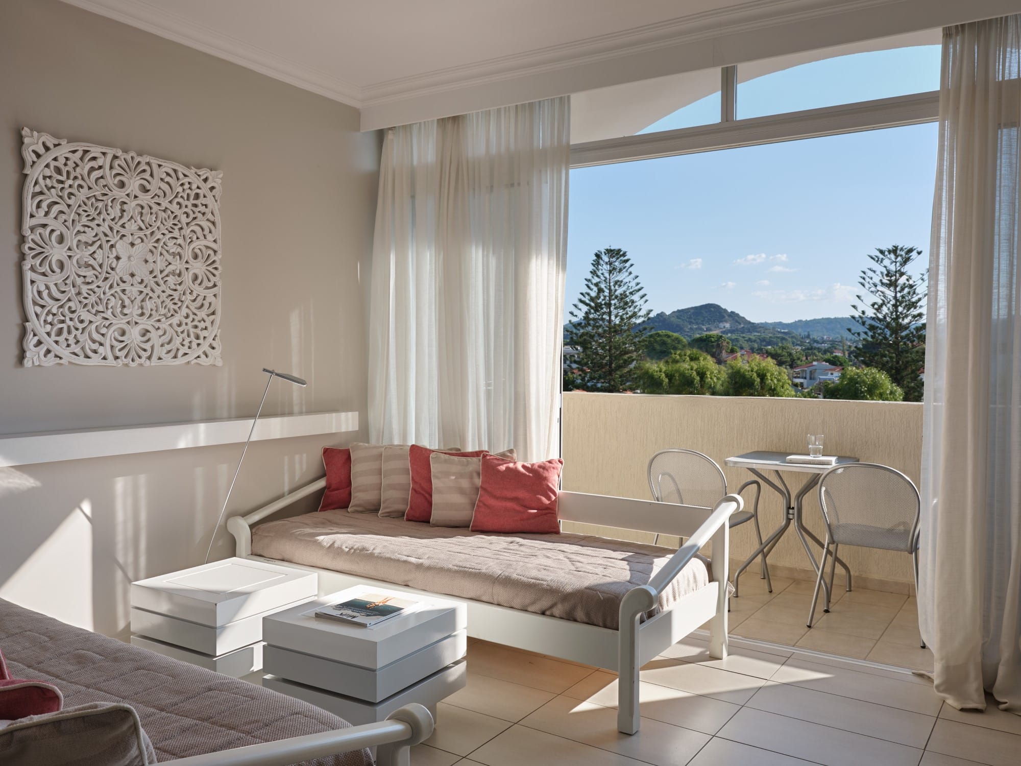 a living room with a large window