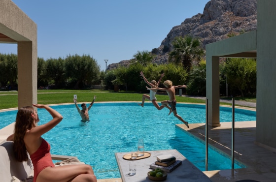 a group of people in a swimming pool