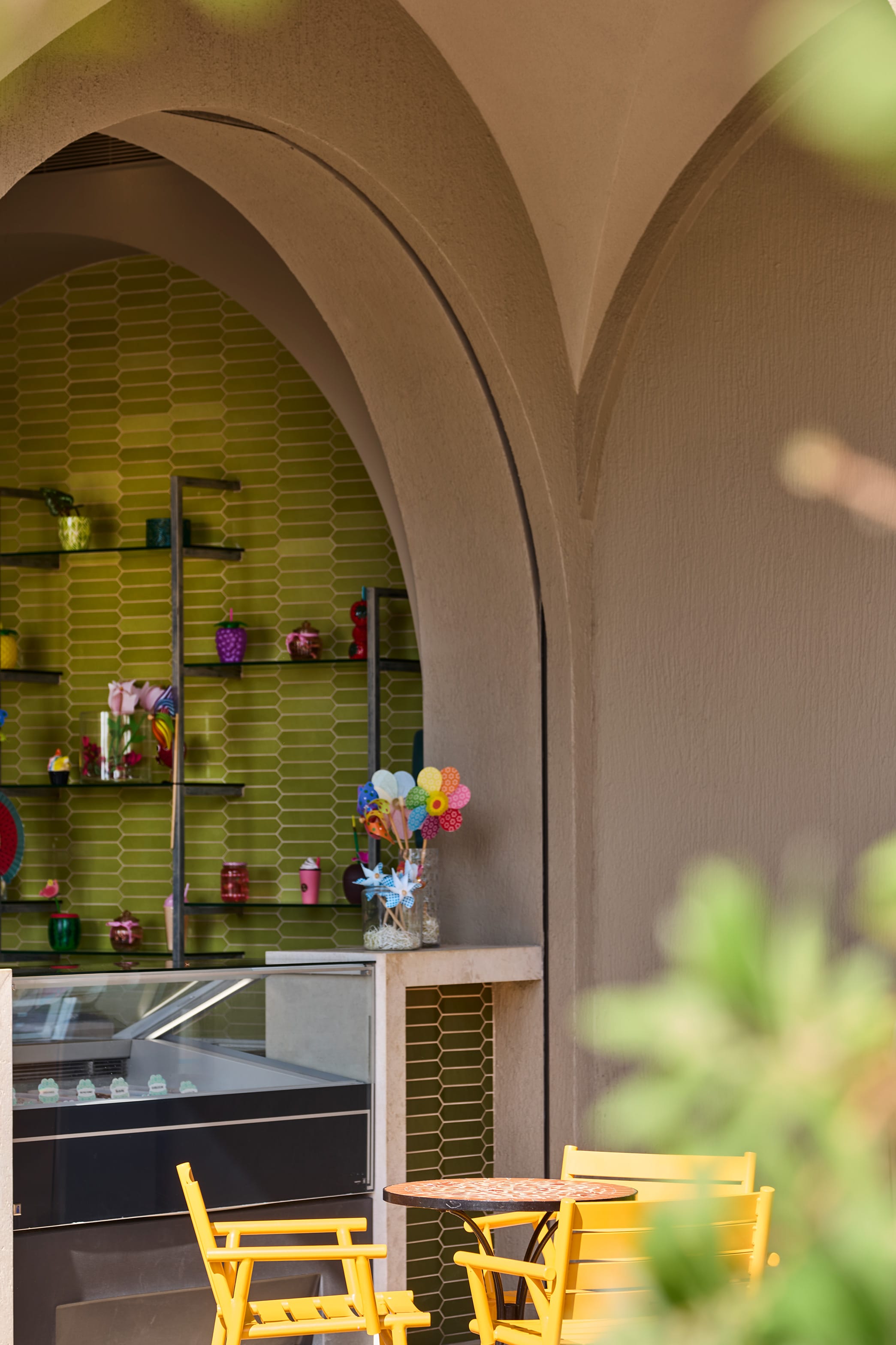 a room with a table and chairs