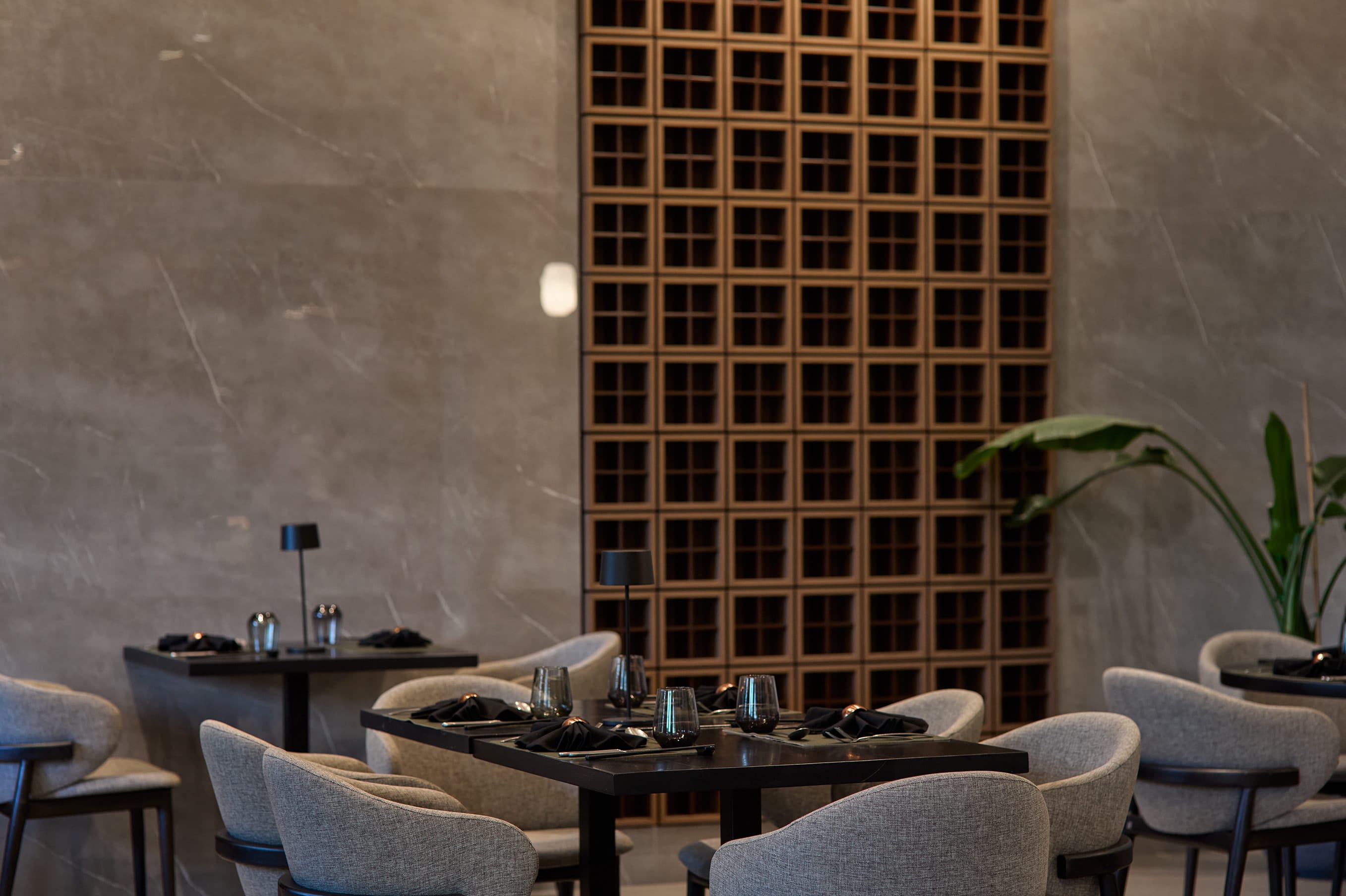 a room with a table and chairs