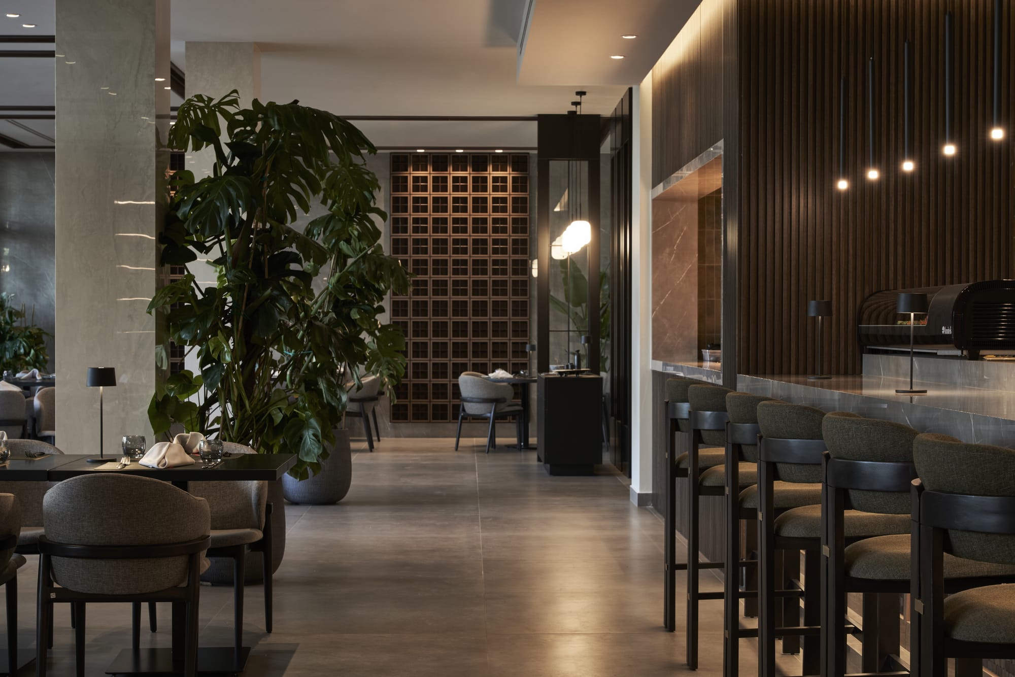 a room with tables and chairs