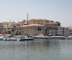 a group of boats in a harbor