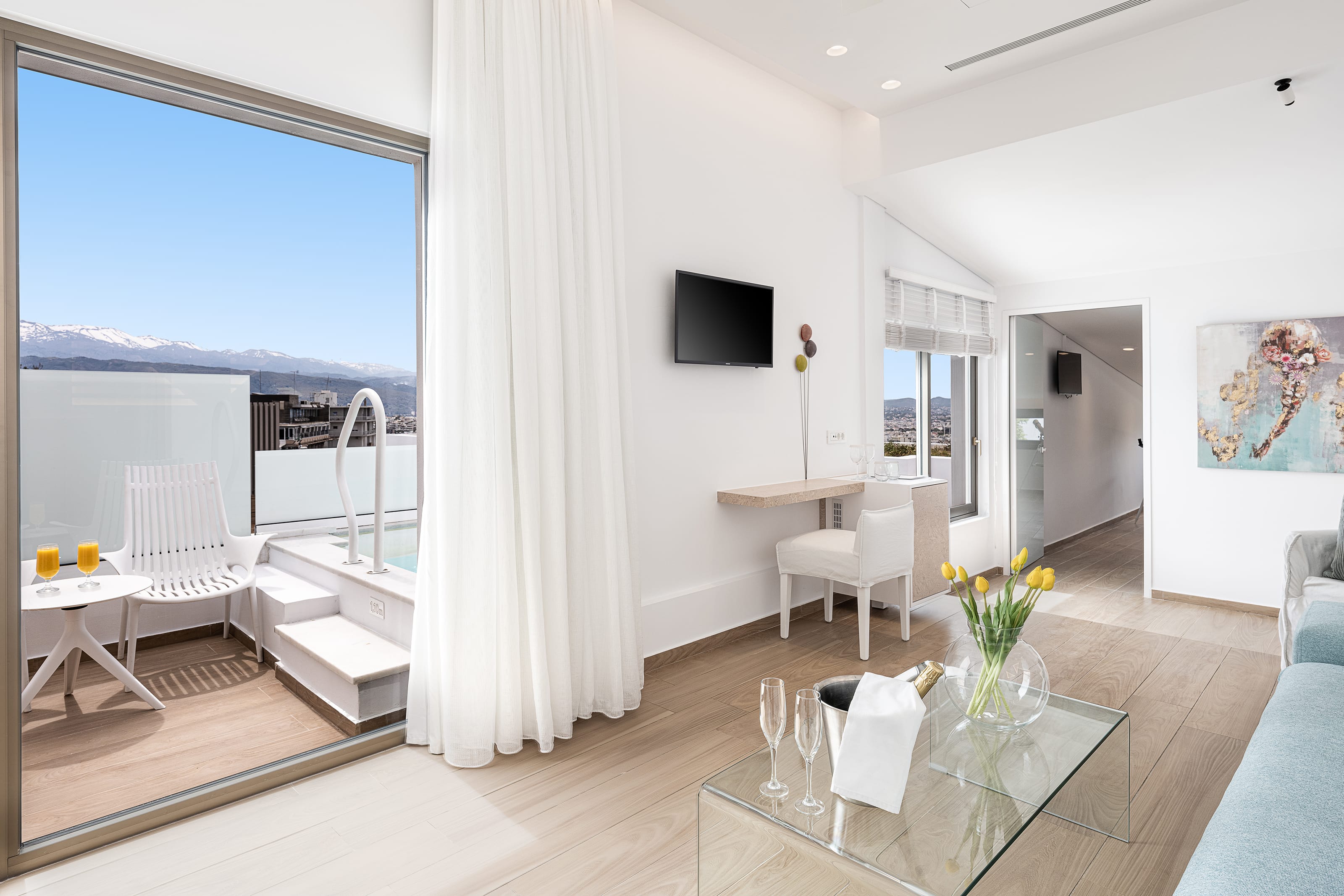 a living room with a large window