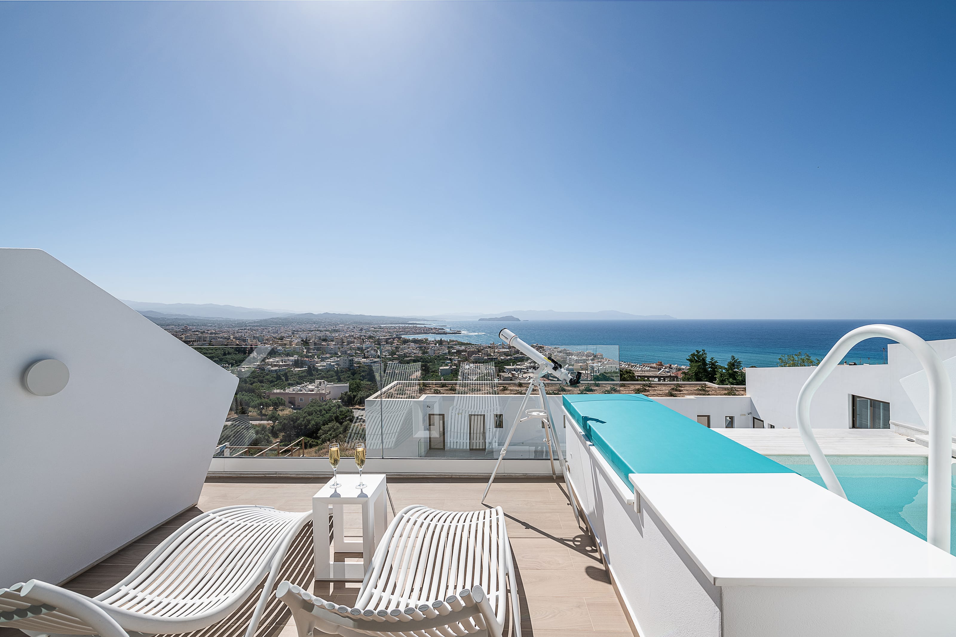 a deck overlooking a city