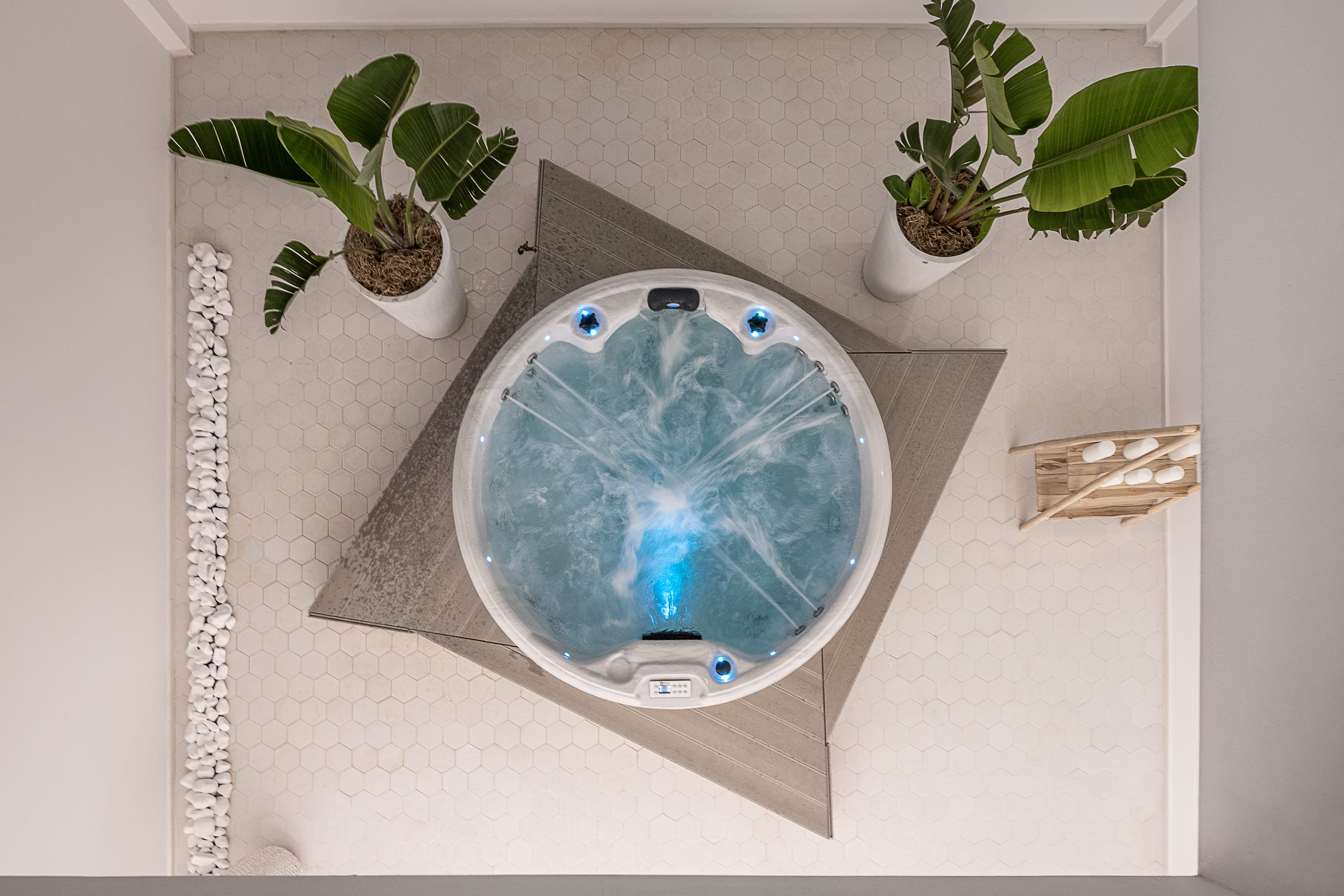 a blue bowl with water in it