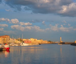 a body of water with boats and buildings in the background