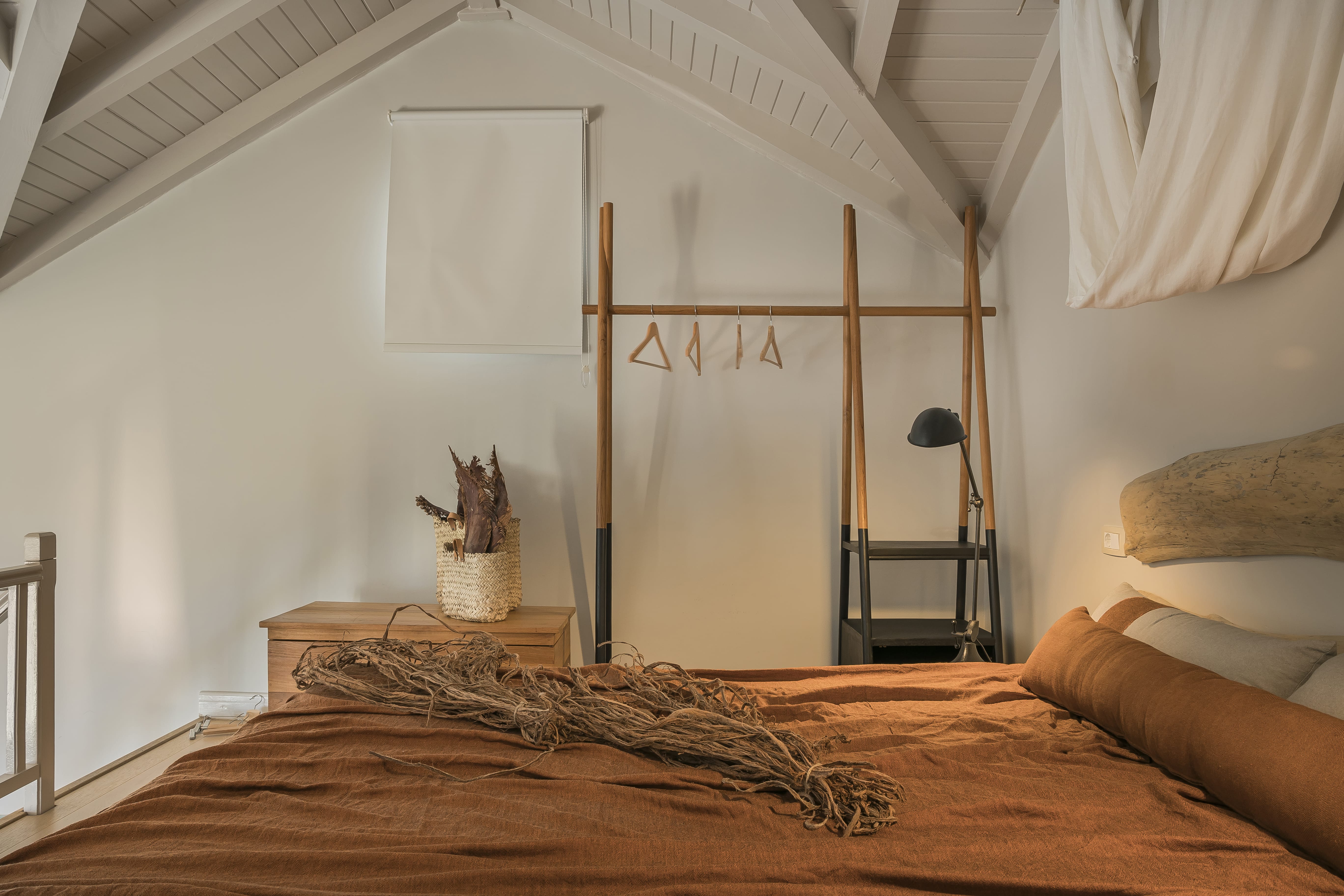 a bed with a bed frame