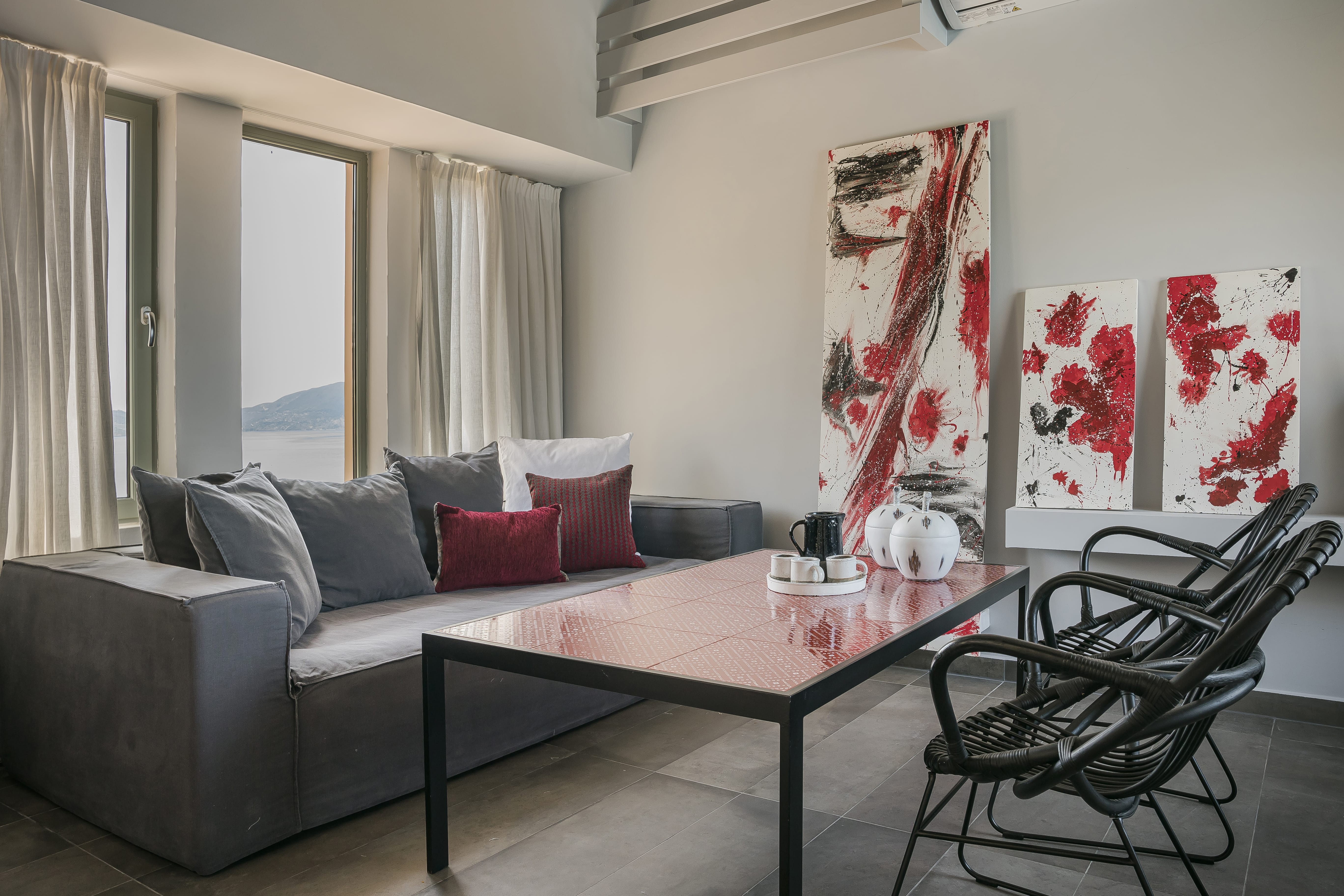 a living room with a couch and a coffee table