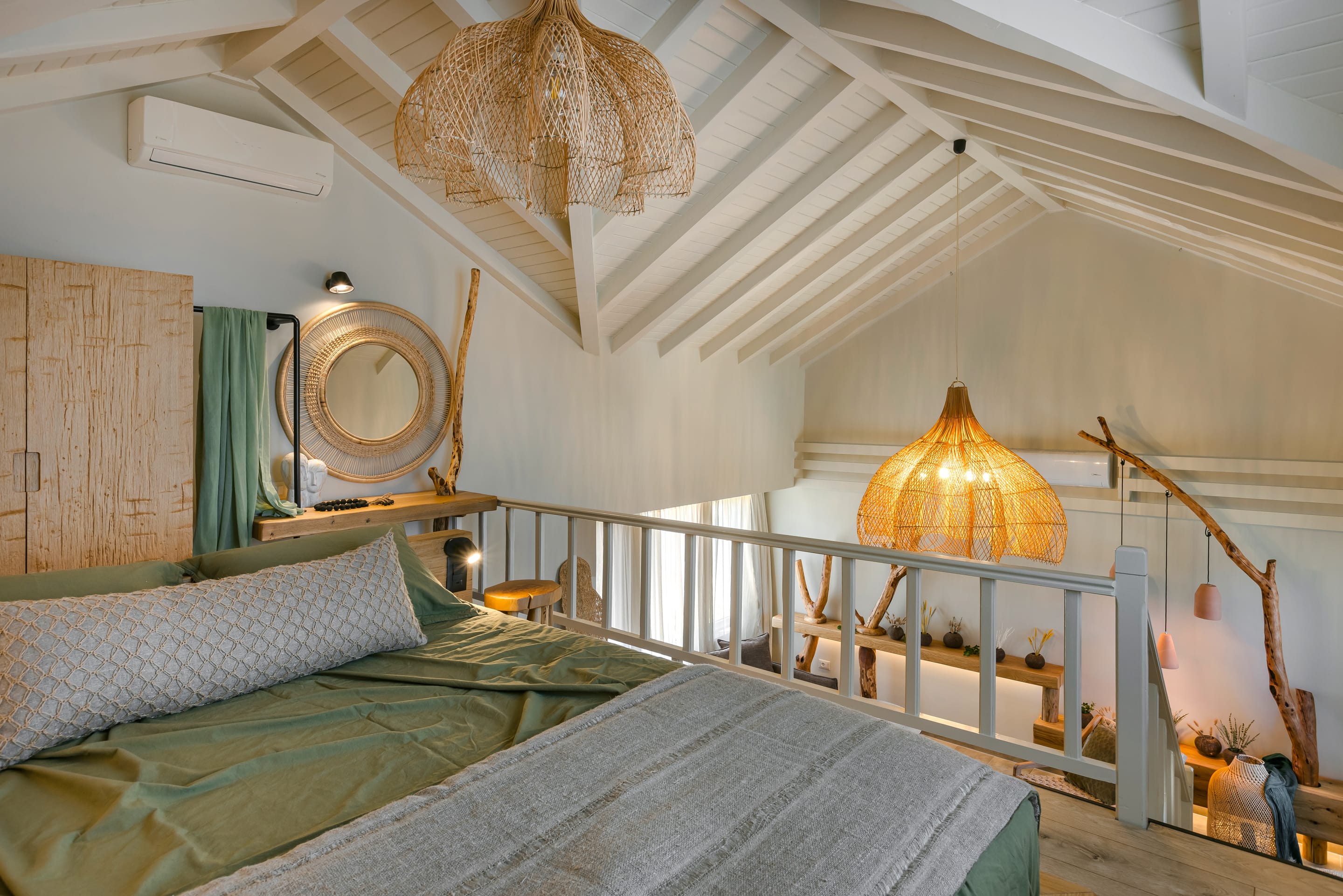 a bed with a lamp on it