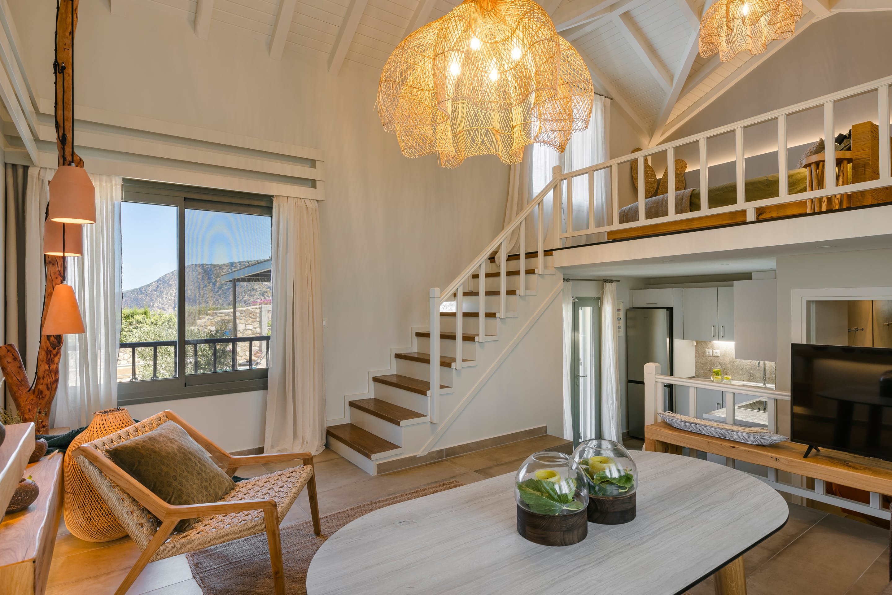 a room with a table and chairs