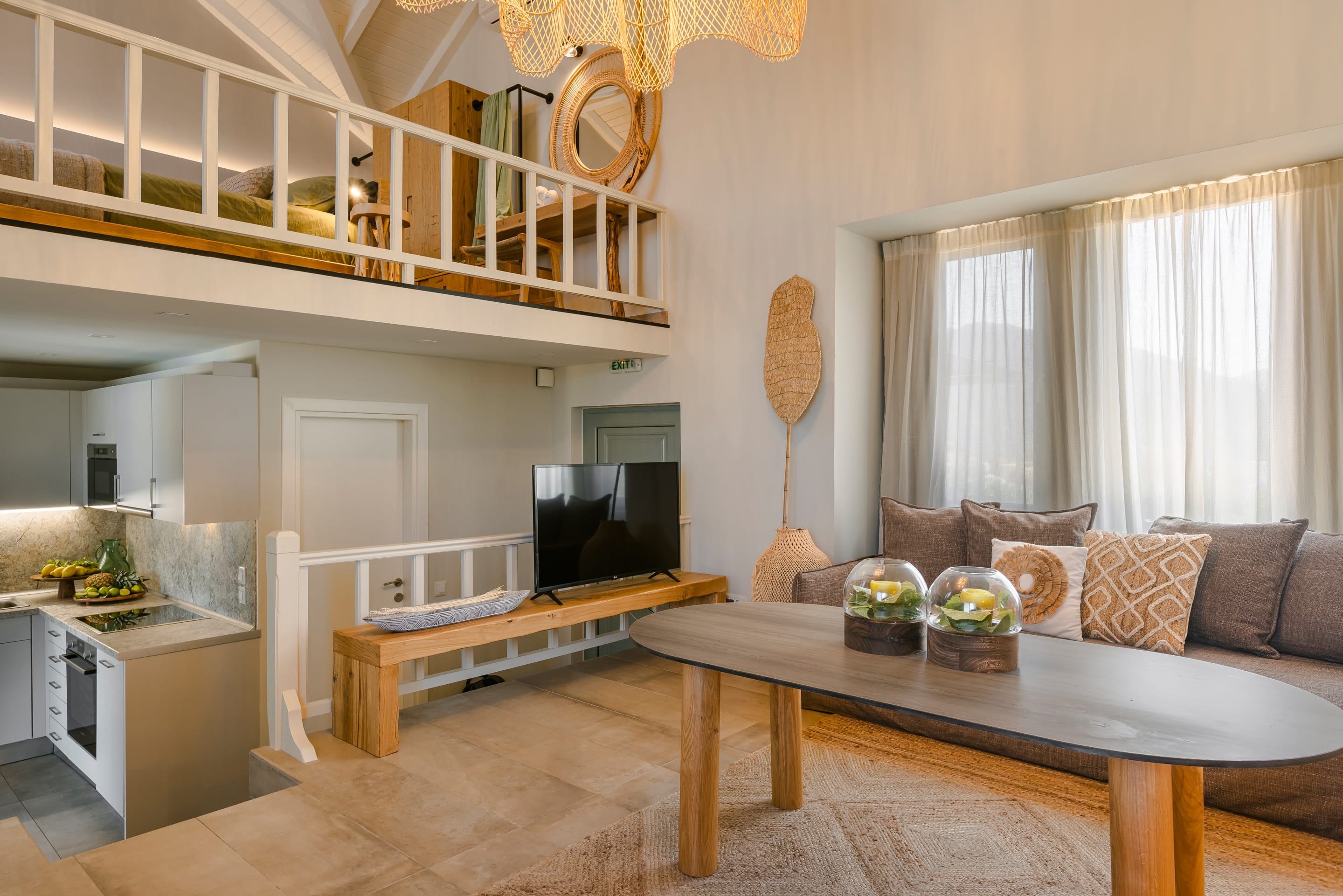 a living room with a couch and a table