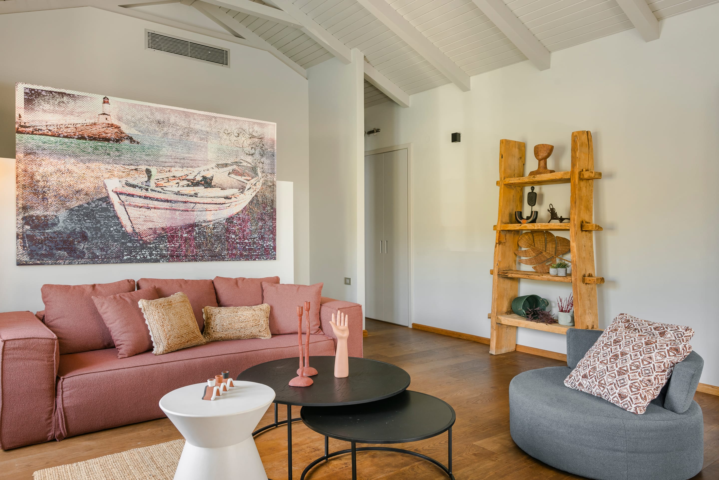 a living room with a couch and a coffee table