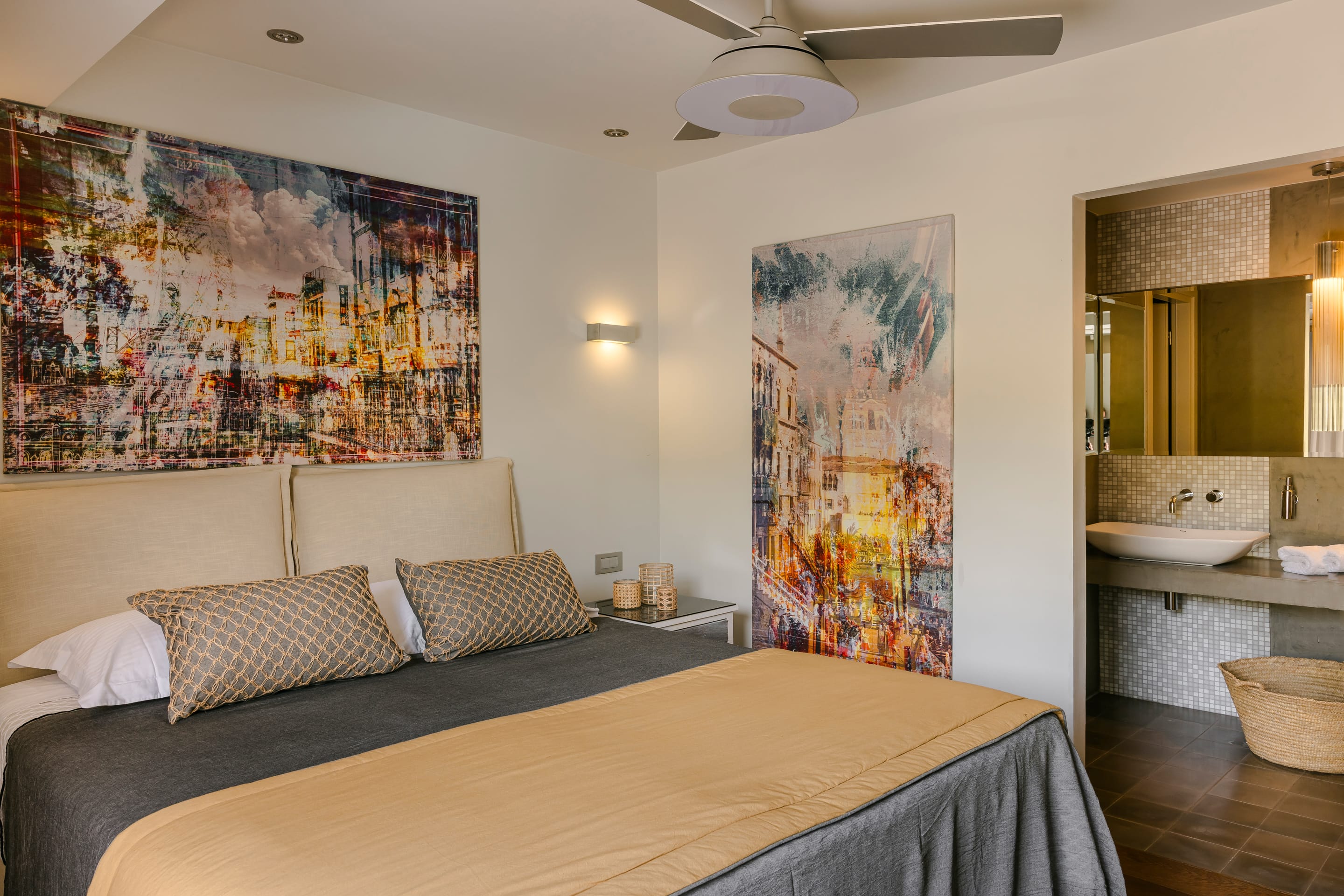 a bedroom with a large bed